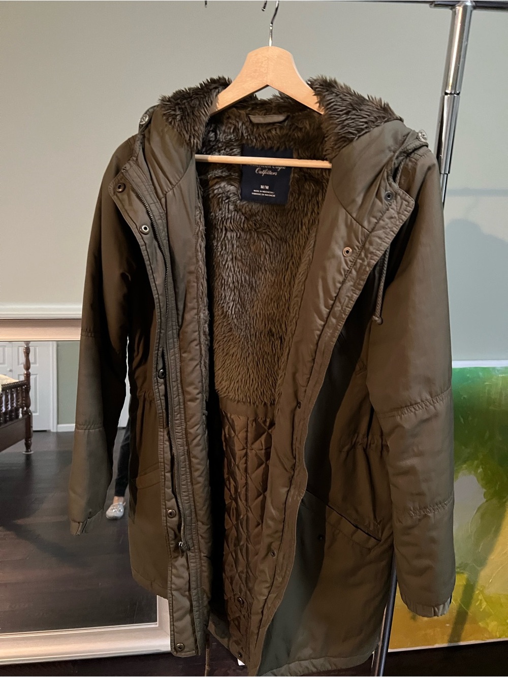 American Eagle Outfitters Olive Green Hooded Faux-Fur Lined Parka